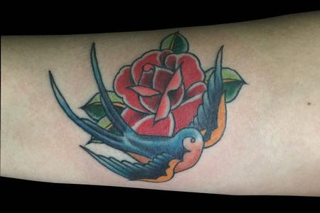 Tattoos - Traditional bird and rose - 138776